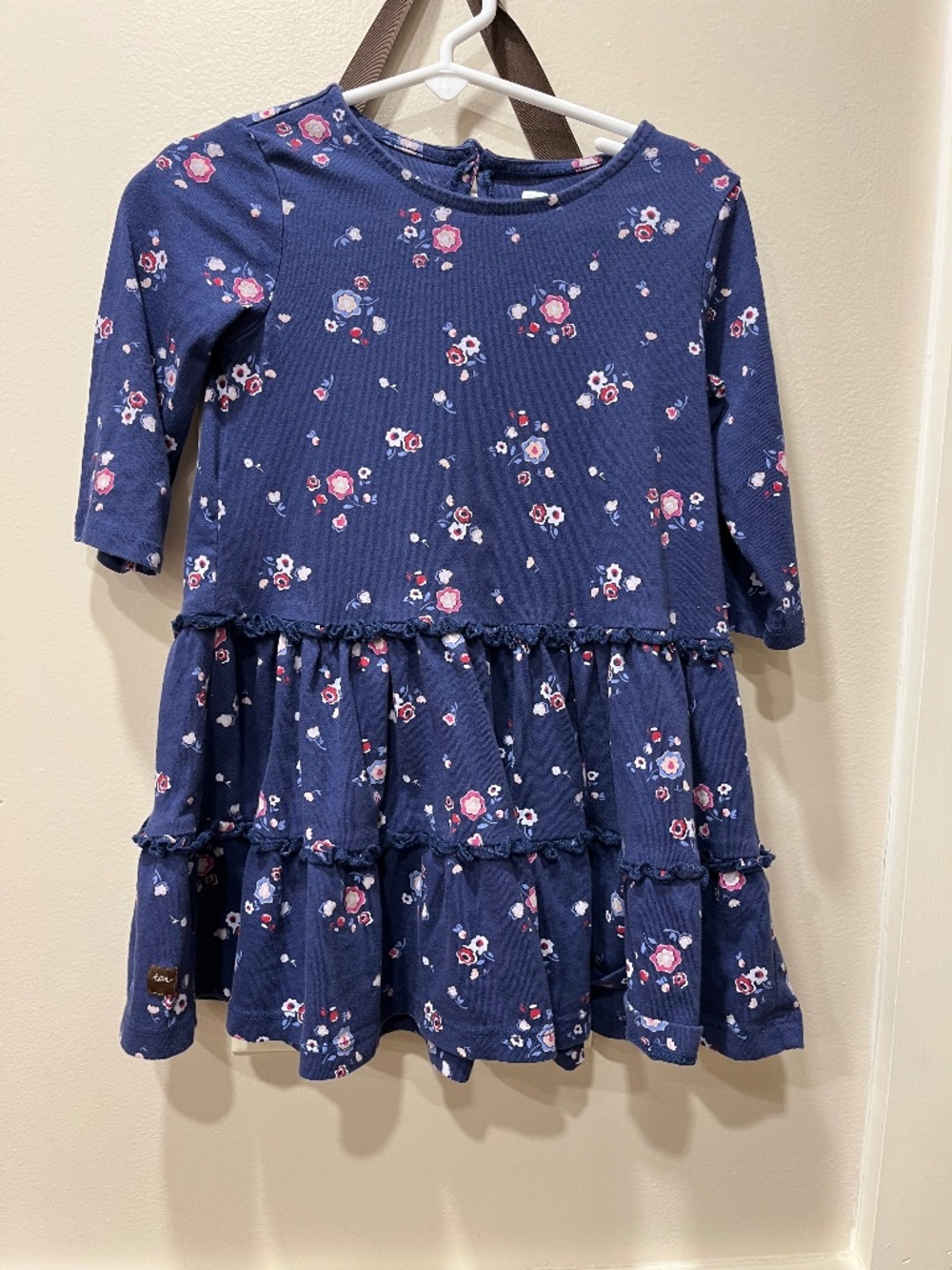 EUC Tea collection Girls long sleeve navy floral dress 3T